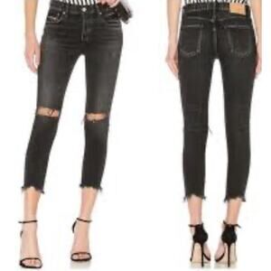 Moussy Vintage Fremont Skinny Crop Jeans •27• Distressed Washed Black Denim $325